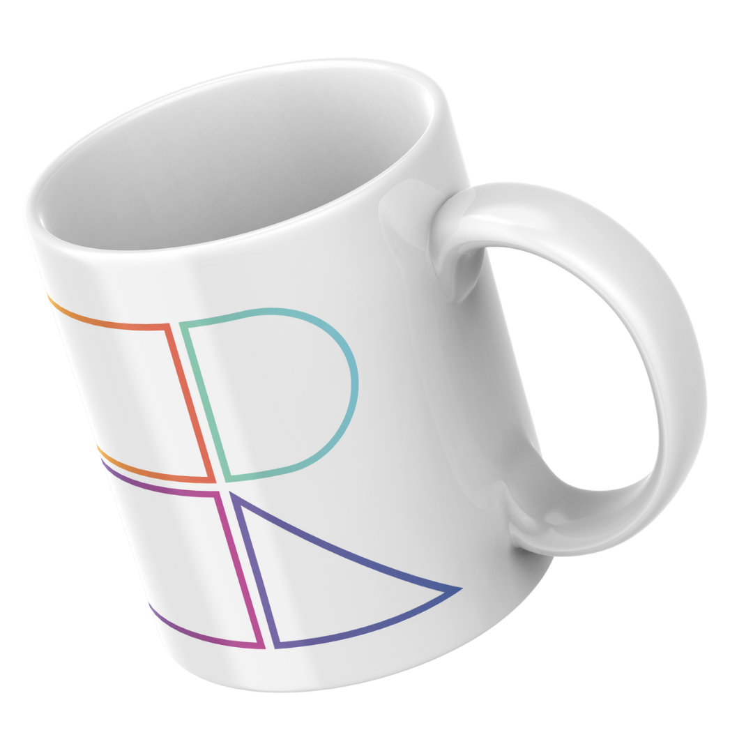 Rep coffee mug with colorful logo symbol