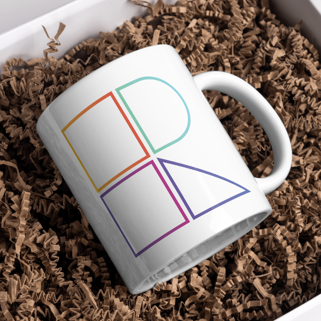 Rep coffee mug with colorful logo symbol